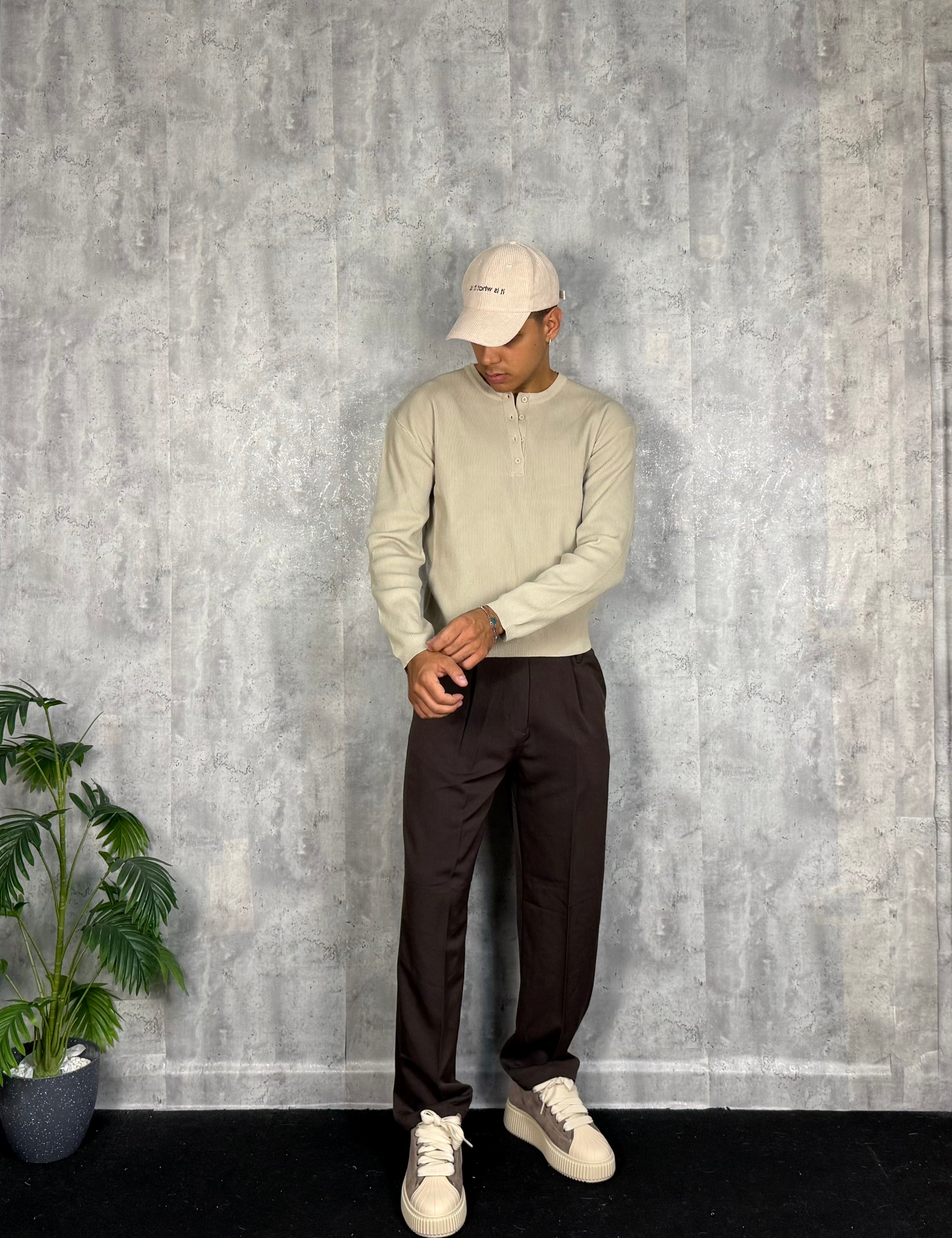 Maglia Filo Crop Coste Beige