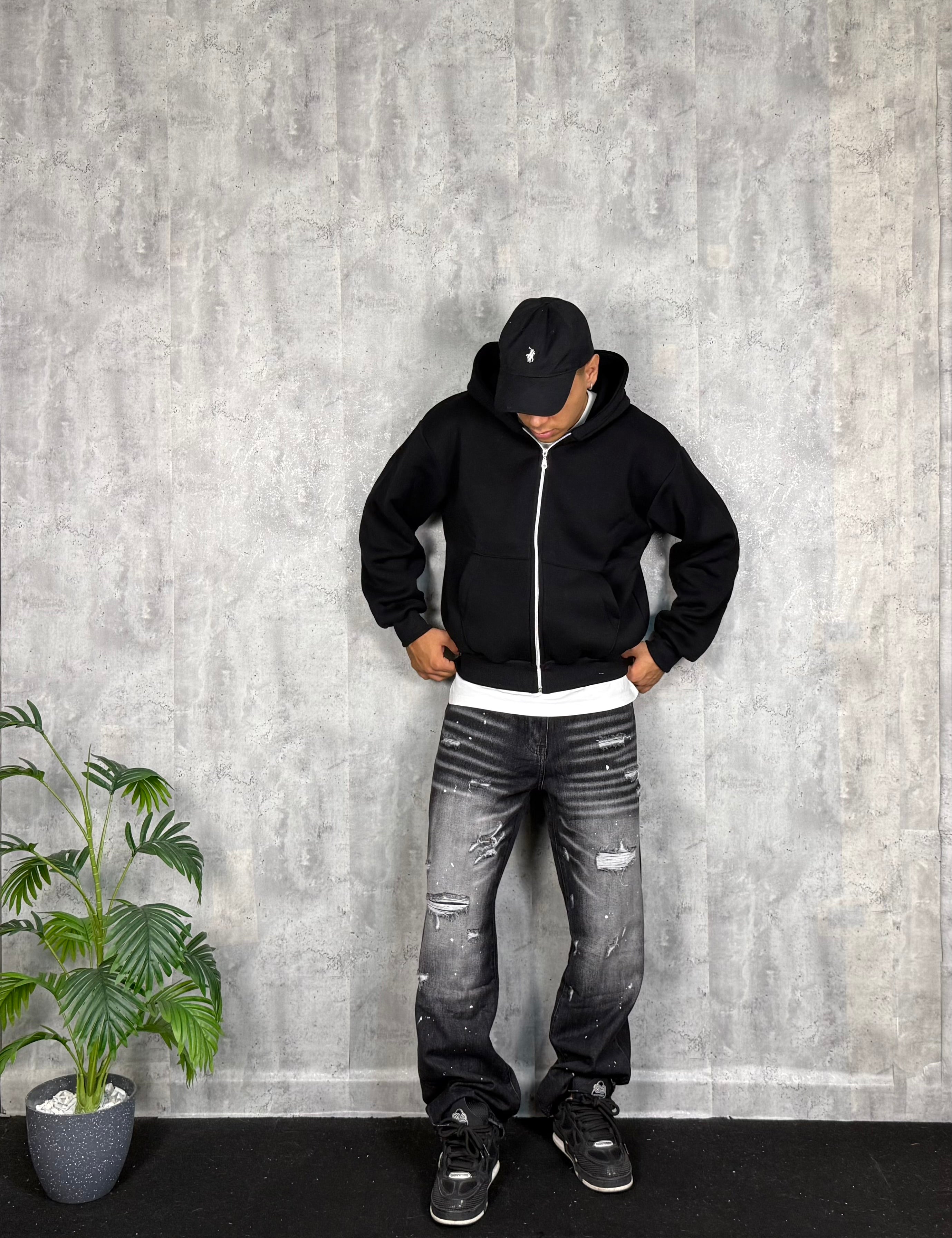 Felpa Zip Crop Black