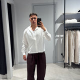 Camicia Cropped White Linen