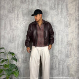 Bomber Crop Leather Red