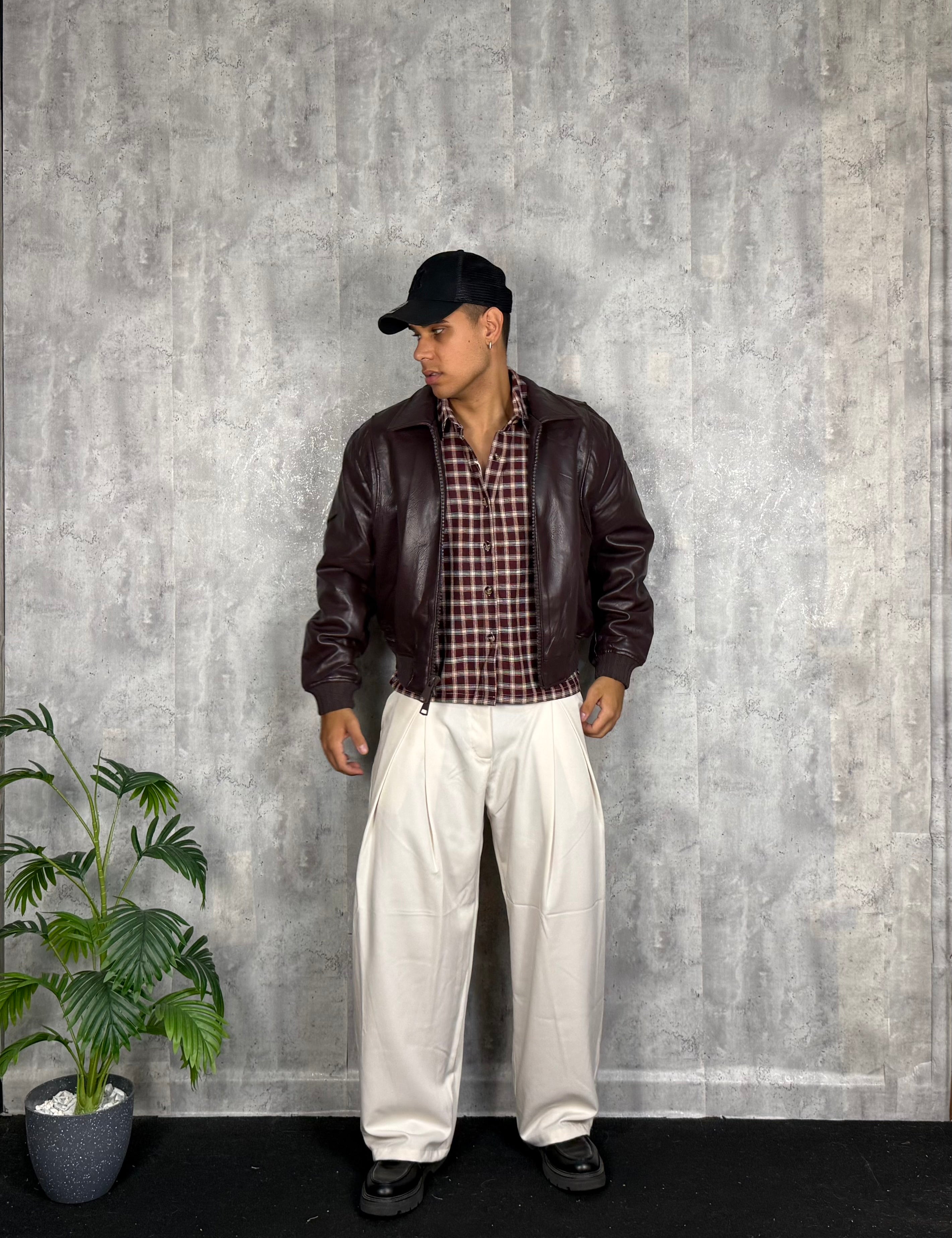 Bomber Crop Leather Red