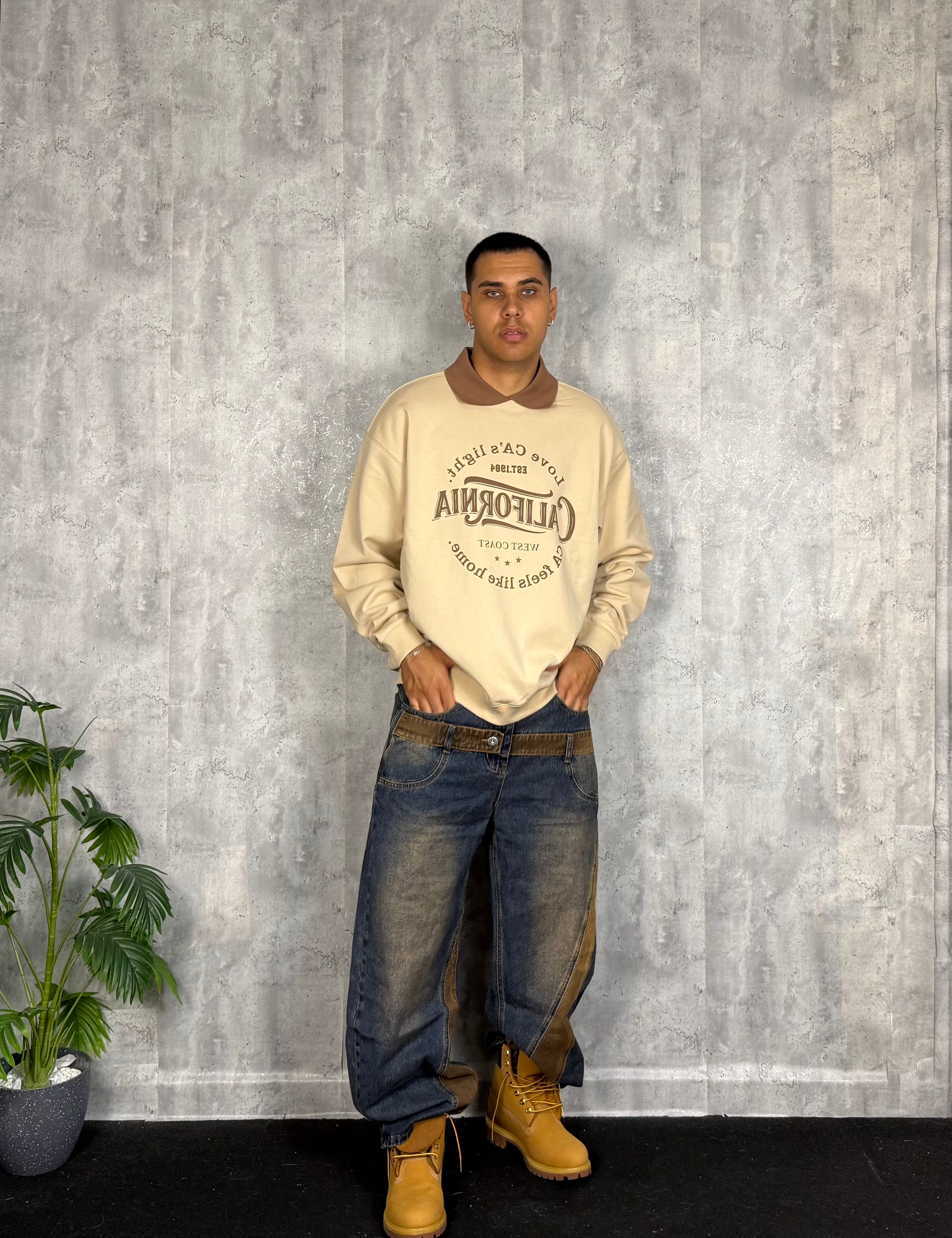 Felpa Uni College Beige
