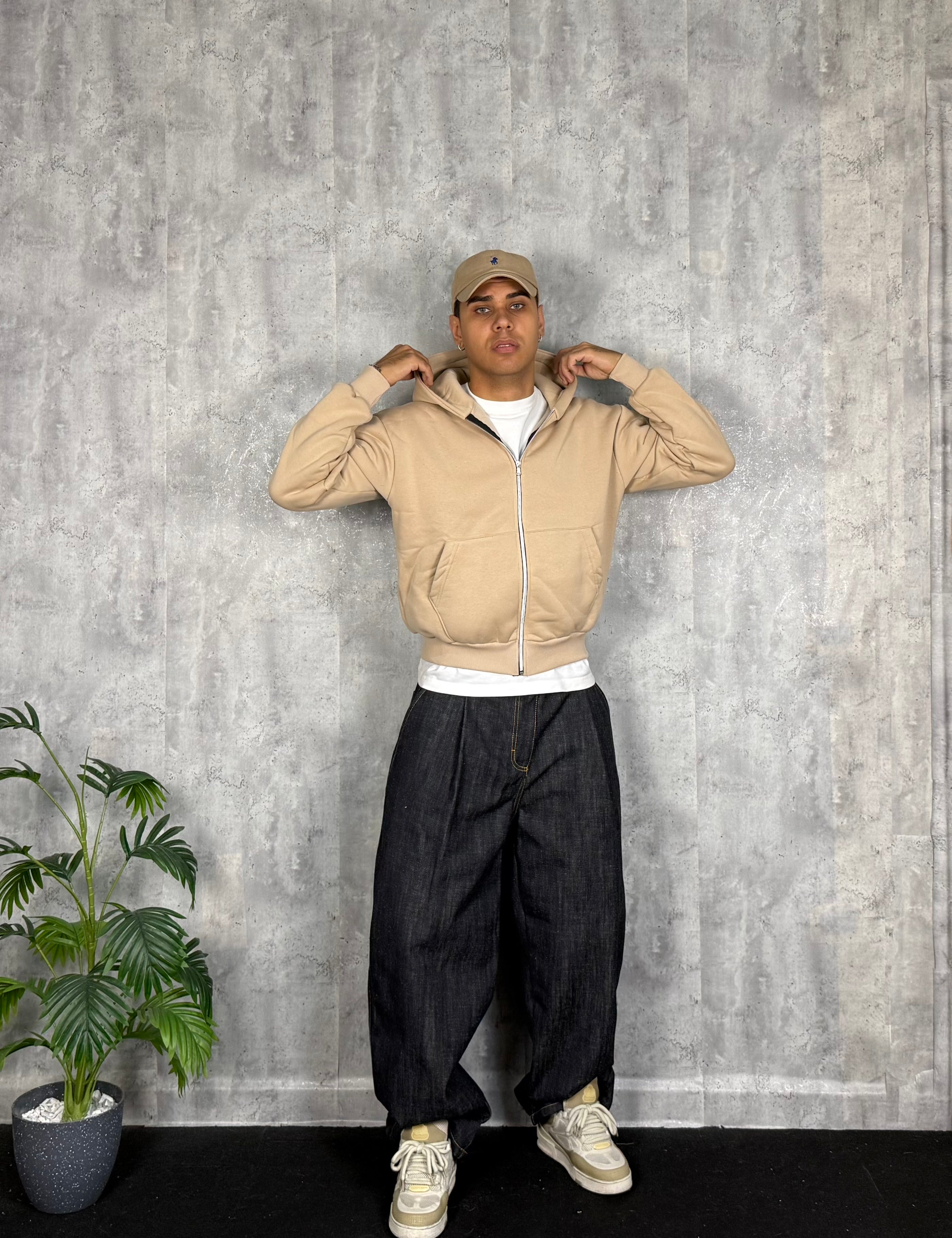 Felpa Zip Crop Beige