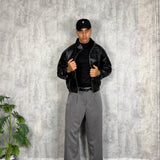 Bomber Crop Leather Black