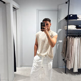 Canotta Lino Traforata Beige
