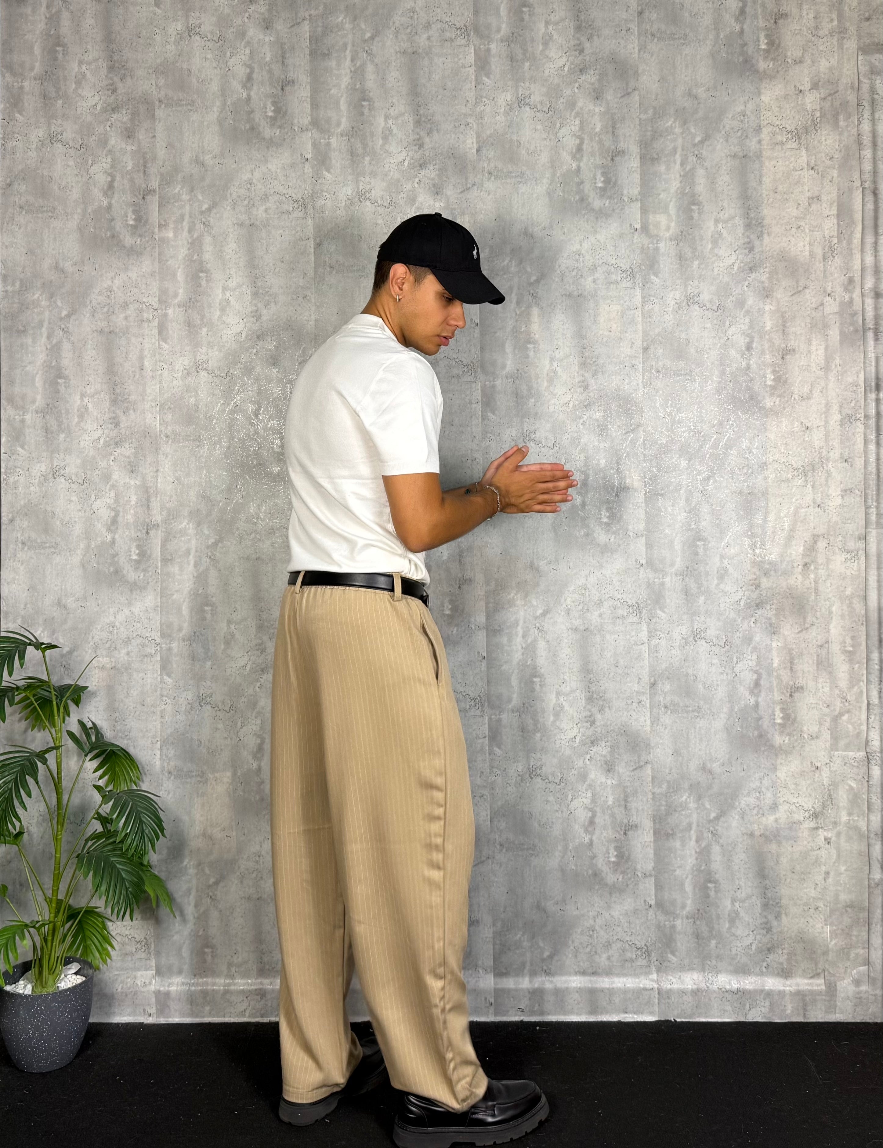 Pantalone Business Gessato Beige